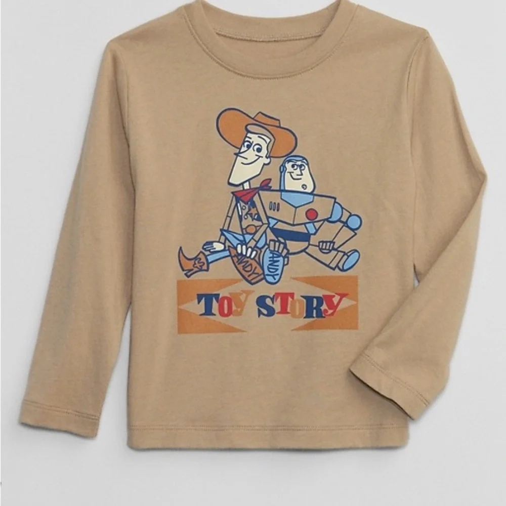 Gap x Toy Story Pixar Collab Toddler Boy 3T long sleeve t shirt Tan Woody Buzz
